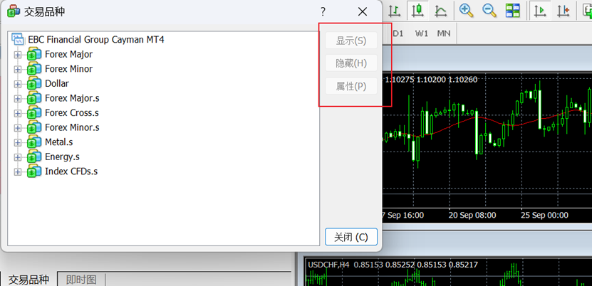 MT4电脑端交易品种弹窗