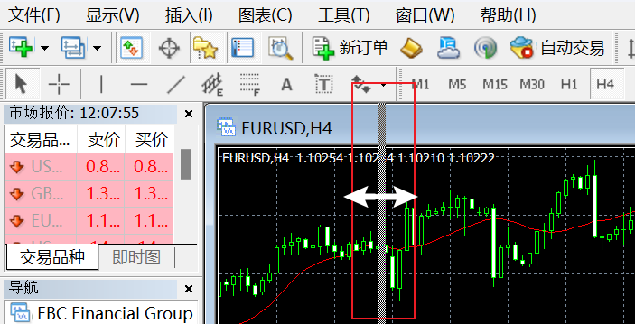 MT4电脑端市场报价窗口右拉边框