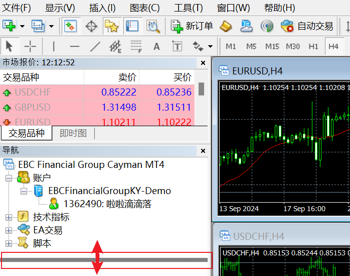 MT4电脑端报价窗口下拉边框