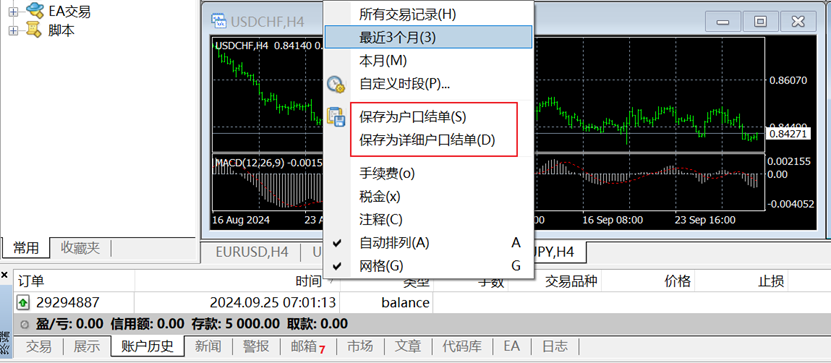 MT4电脑端交易记录留存