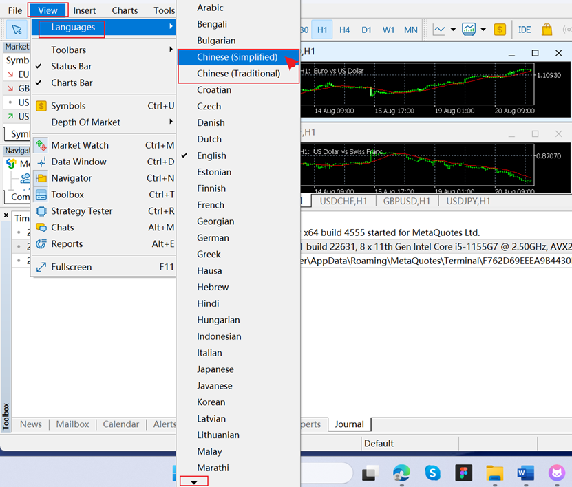 MT4电脑端简体中文设置