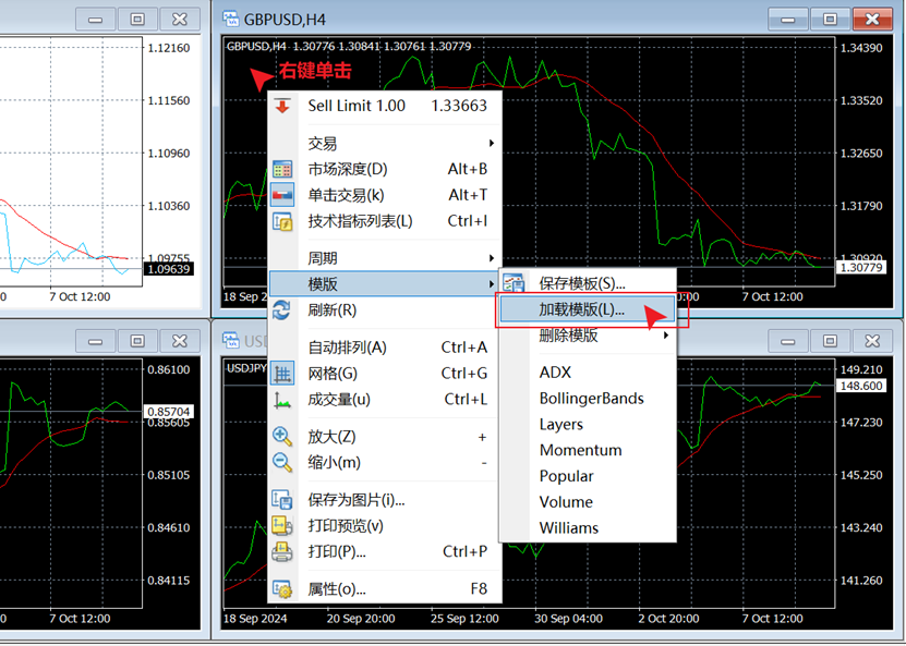 MT4电脑端图表加载模板条目