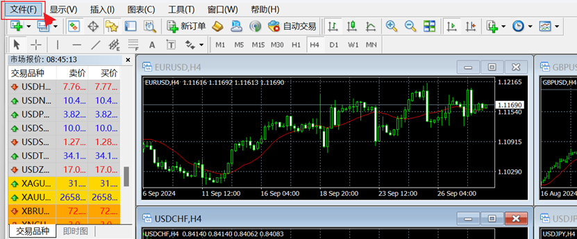 MT4菜单栏-文件