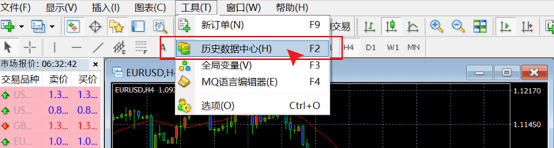 MT4 PC端下拉菜单-历史数据中心