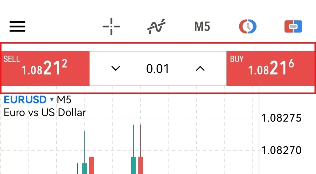 MT5 Android手机端图表页面一键交易执行