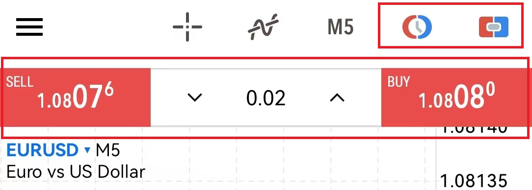 MT5安卓手机端图表页面一键交易