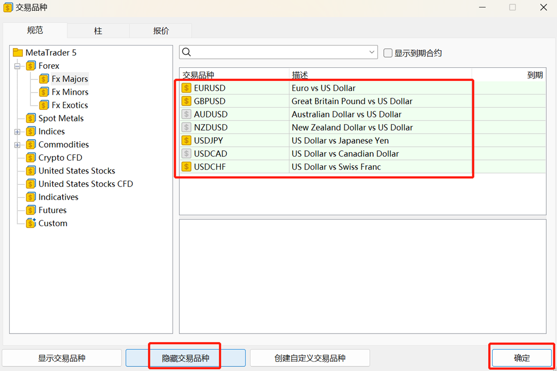 MT5电脑版交易品种窗一键隐藏（移除）