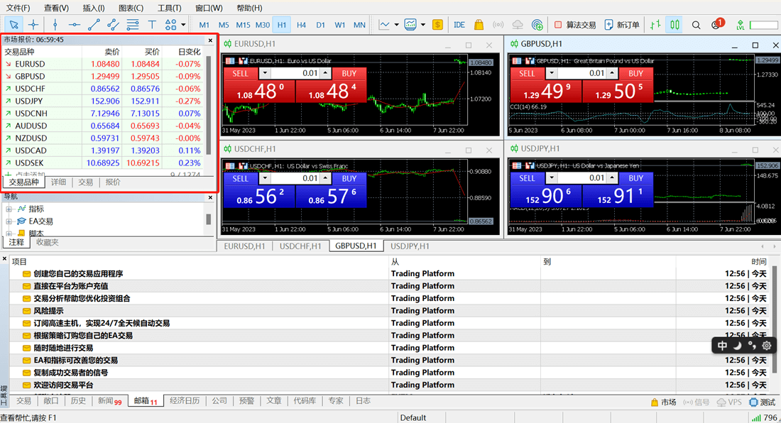 MT5电脑版市场报价窗口页面位置