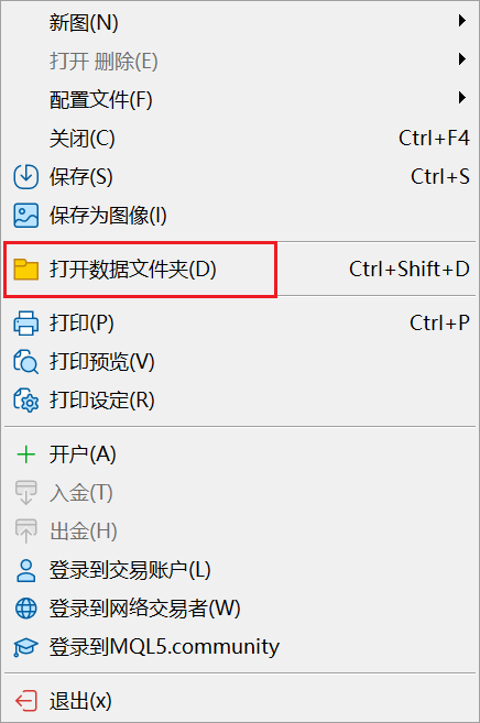 MT5电脑版打开数据文件夹入口