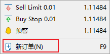 MT5电脑端交易品种图表菜单交易-新订单