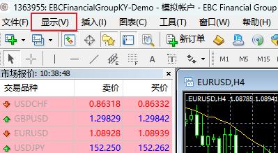 MT4电脑版顶部菜单栏-显示