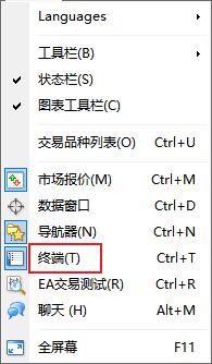 MT4电脑版显示菜单列表-终端