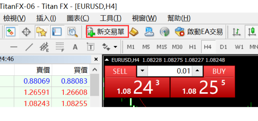 MT4工具栏新交易单打开交易界面