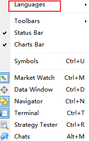 MT4苹果电脑英文版显示菜单-Languages