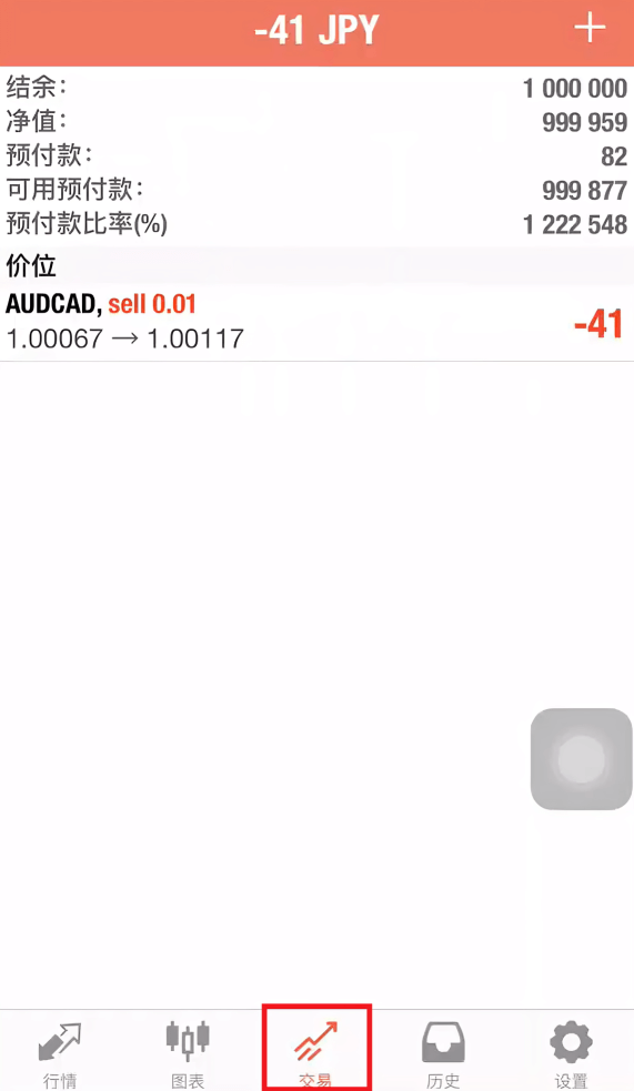 MT4 ios版交易页面