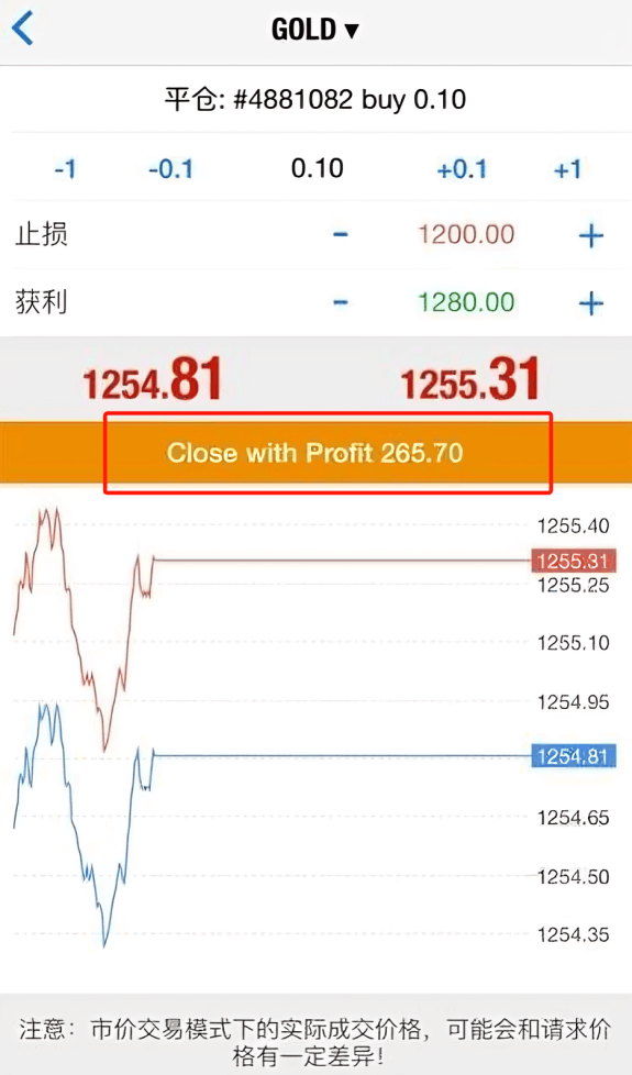 MT4 ios版平仓页面确认平仓