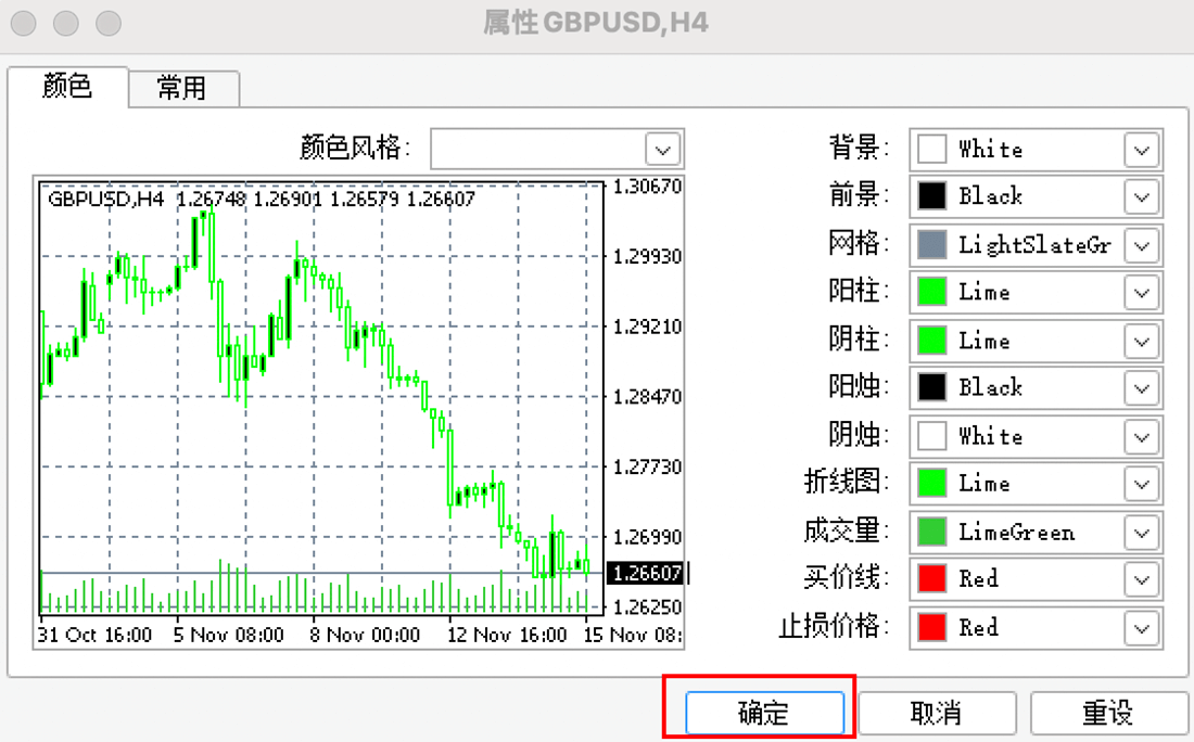 MT4苹果电脑版白色背景设置确认