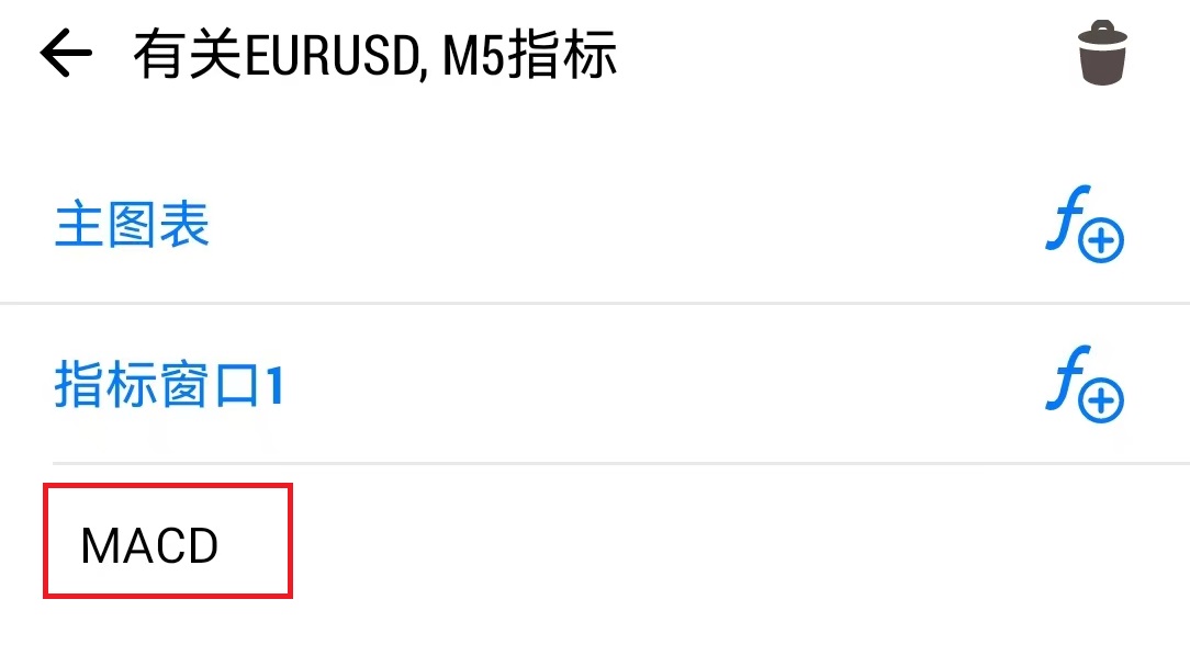 MT5安卓手机端交易品种现有技术指标显示-MACD指标