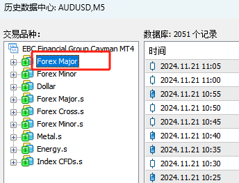 MT4 Windows版历史数据中心-交易品种类型筛选