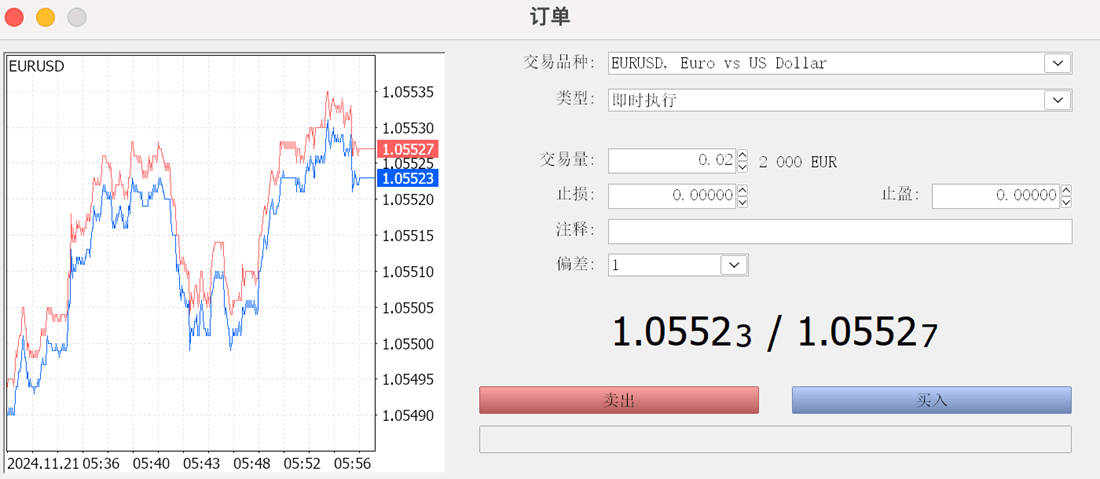 MT5 Mac版交易品种订单窗口