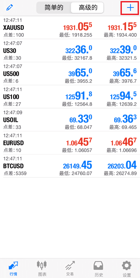 MT4 ios版行情页面添加标识