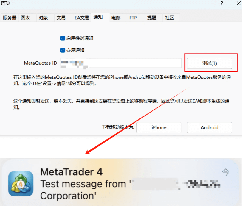 MT4电脑版通知设置测试