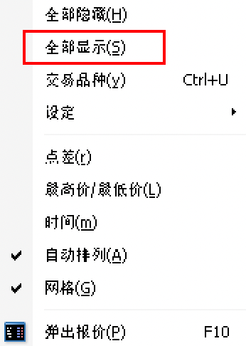 MT4苹果电脑版页面报价窗口菜单列表-全部显示