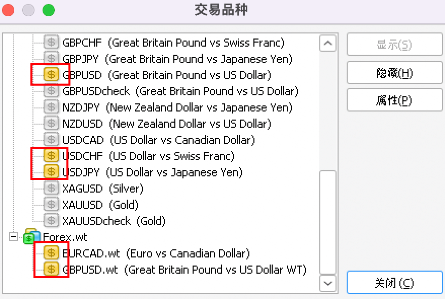 MT4苹果电脑版交易品种添加完成后显示变化