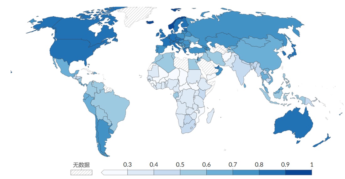 人类发展指数全球分布图
