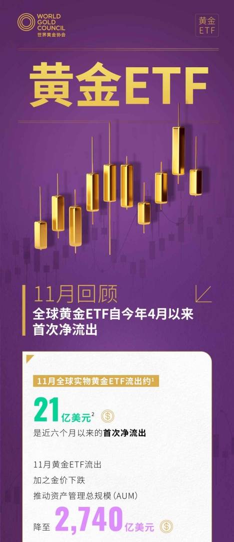 世界黄金协会：11月全球实物黄金ETF流出约21亿美元 为近六个月以来首次净流出 - 图片1