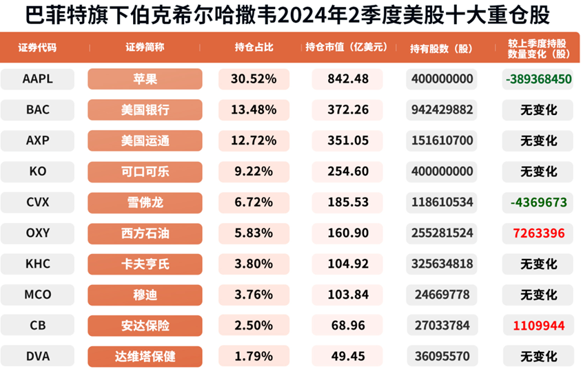 股票投资（巴菲特旗下公司持股）