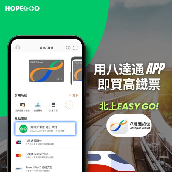 同程旅行(00780)旗下HopeGoo正式接入八达通 港区游客可订中国内地高铁票 - 图片1