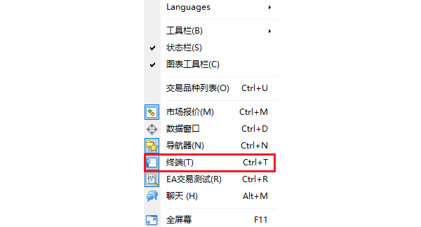 MT4显示菜单-终端