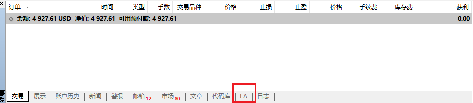 MT4终端EA窗口