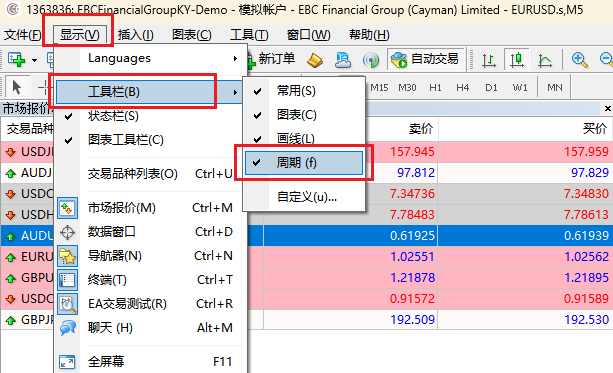 MT4工具列週期調出