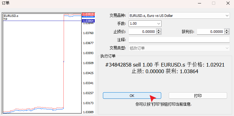 MT4市價單止盈已修改