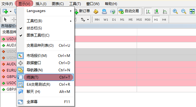 MT4調出終端窗口