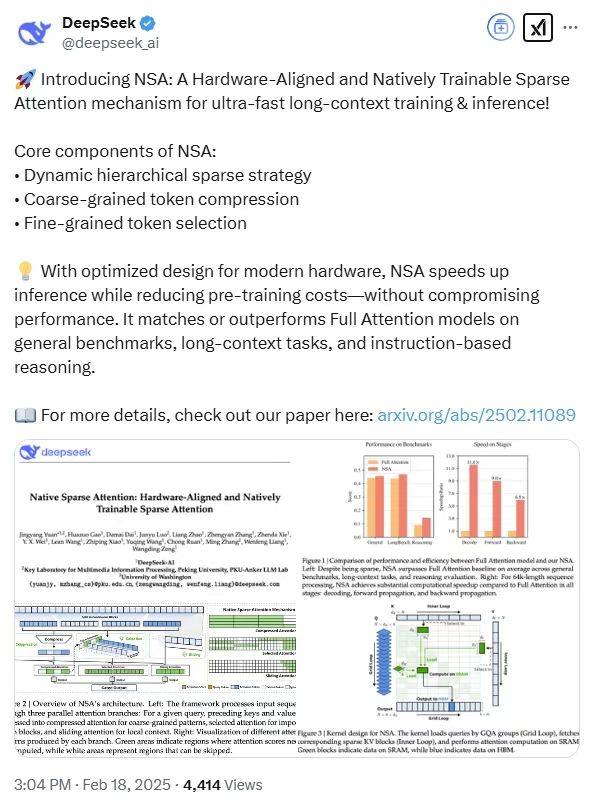 DeepSeek推出NSA 用於超快速的長上下文訓練和推理 - 圖片1